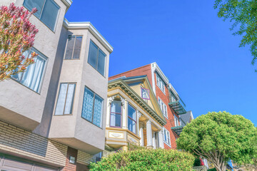 Low angle view of suburbs residential buildings in San Francisco, California