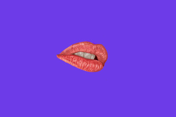 Illustrated lips isolated on purple background