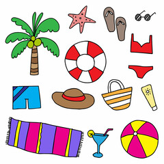 vector doodle summer beach swim 