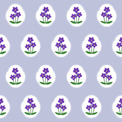手描きのスミレ柄　シームレスパターン（青）