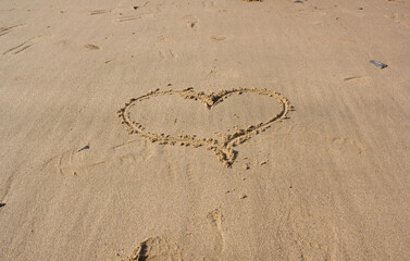 
A heart drawn on the sandy beach.