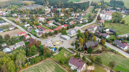 Aerial view on Jeruzal village. The town has gained some fame in Poland as the location of the long-running comedy series Ranczo. - obrazy, fototapety, plakaty
