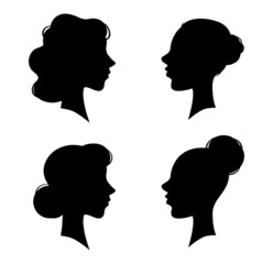 Woman vintage side faces black silhouette portrait