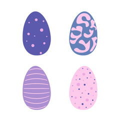 Collection of Easter eggs with various drawings. Traditional religious holiday celebration. Orthodox easter food collection.