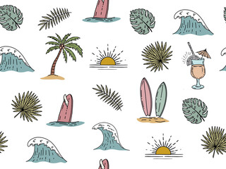 Summer icon set, hand drawn illustration.