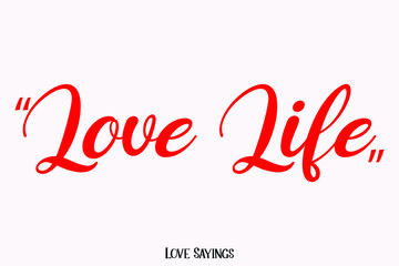 Fototapeta na wymiar Love Life. in Beautiful Cursive Red Color Typography Text on Light Pink Background