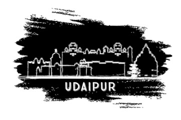 Fototapeta premium Udaipur India City Skyline Silhouette. Hand Drawn Sketch.