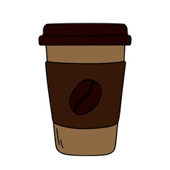 Hand drawn coffee paper cup to take away isolated on a white background. Vector illustration.