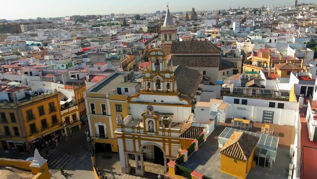Counterclockwise Orbital Shot of Macarena Basilica in Seville