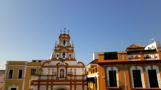 Ascending Drone Shot of Macarena Basilica in Seville