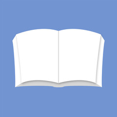 Opened book isolated on blue background. Book reading sign. Education icon.
