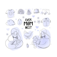 Mother's day card. set of illustrations in line art style