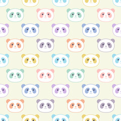 Cute panda seamless pattern, colorful pastel pandas, vector illustration