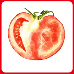 手描き水彩のトマト断面イラスト