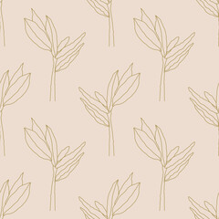 Trendy minimalist seamless botanical pattern with line art composition