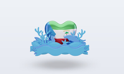 3d ocean day Equatorial Guinea love flag rendering front view