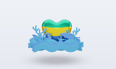 3d ocean day Gabon love flag rendering front view