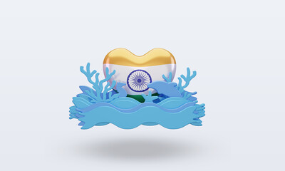 3d ocean day India love flag rendering front view