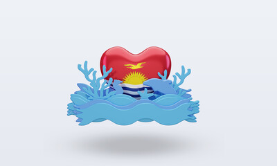 3d ocean day Kiribati love flag rendering front view