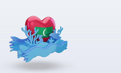 3d ocean day Maldives love flag rendering left view