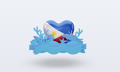 3d ocean day Philippines love flag rendering front view