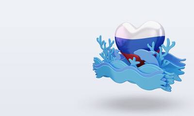 3d ocean day Russian  love flag rendering right view
