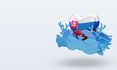 3d ocean day Slovakia love flag rendering right view