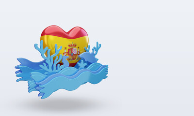 3d ocean day Spain love flag rendering left view