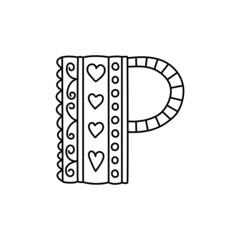 Doodle letter P. Hand drawn line ABC. Sketch alphabet. Kids illustration for coloring book. Editable outline