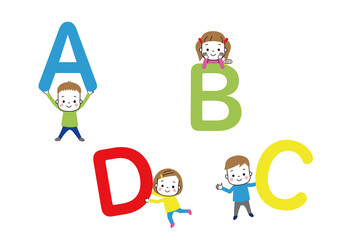 アルファベットと子どもたち　アルファベットの文字をもった小さな子どもたち