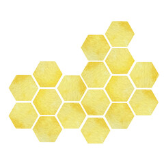 Watercolor yellow big bees combs isolated on white background. Bee background