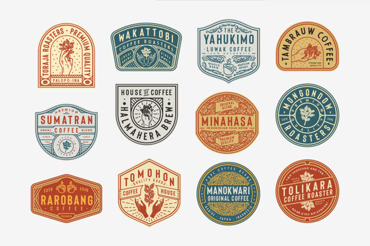 set of coffee badge vintage retro logo labels