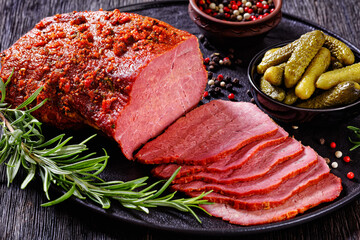 fresh sliced beef pastrami, roast beef meat