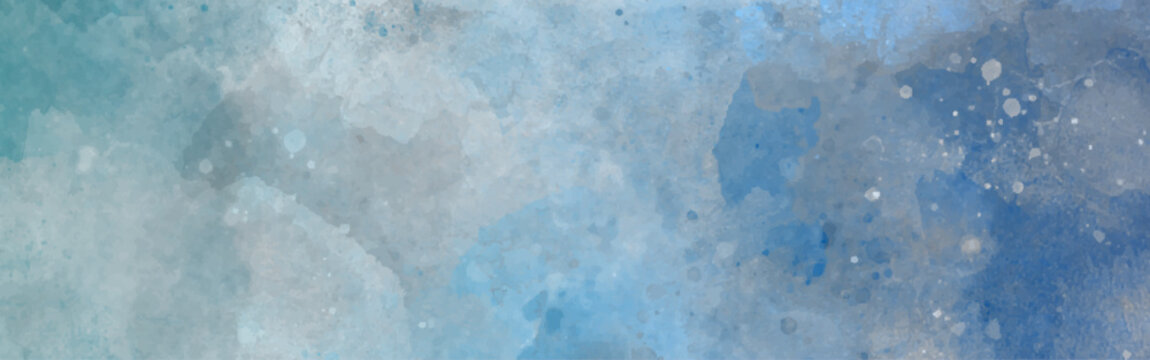 Blue background with grunge texture, watercolor painted mottled blue background, colorful bright ink and watercolor textures on white paper background.