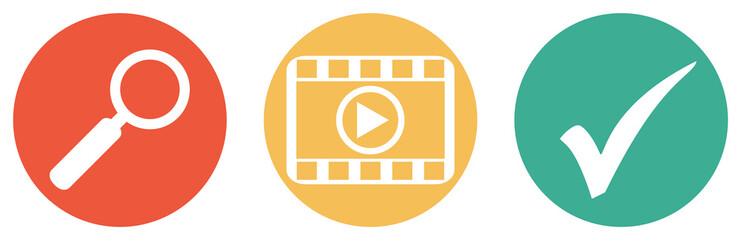 Bunter Banner mit 3 Buttons: Videos und Filme suchen