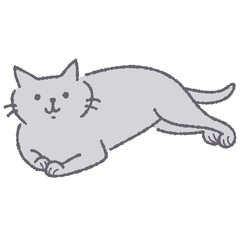 後ろ足を延ばして寝転ぶ猫のイラスト