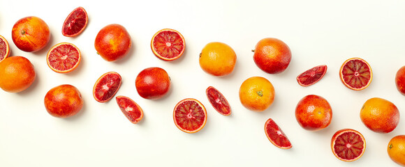 Concept of citrus with red orange, top view