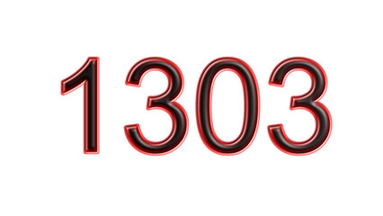 red 1303 number 3d effect white background