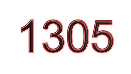 red 1305 number 3d effect white background