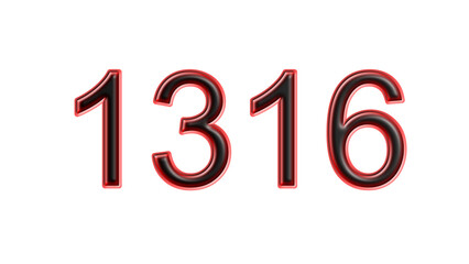 red 1316 number 3d effect white background