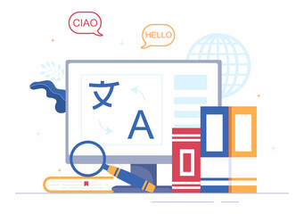 Translator or Translation Language Illustration. Say hello in Different Countries and Multilingual International Communication Cartoon Design © denayune