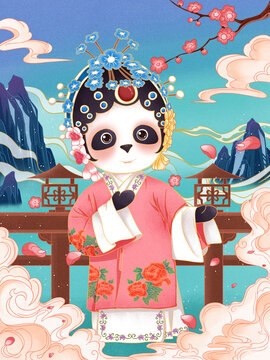 Chinese cartoon cute panda opera illustration