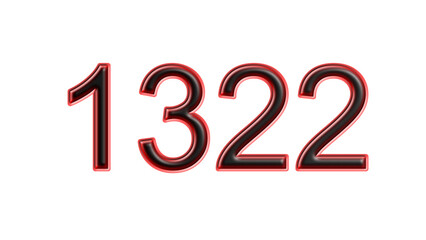 red 1322 number 3d effect white background