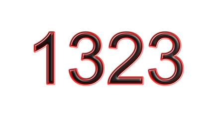 red 1323 number 3d effect white background