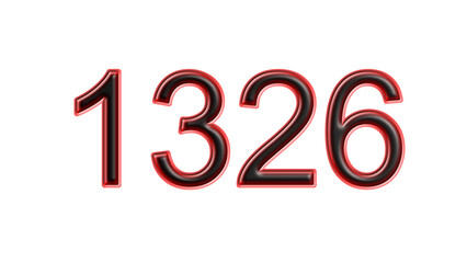 red 1326 number 3d effect white background