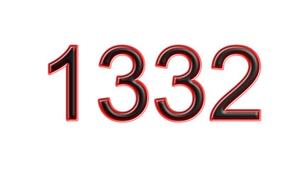 red 1332 number 3d effect white background