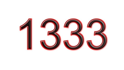 red 1333 number 3d effect white background