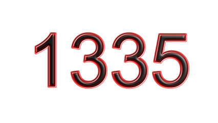 red 1335 number 3d effect white background