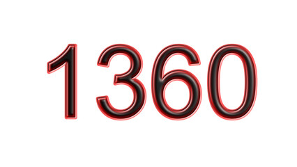 red 1360 number 3d effect white background