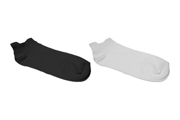 Blank short socks white and black colors mockup isolated on white background.3d rendering.